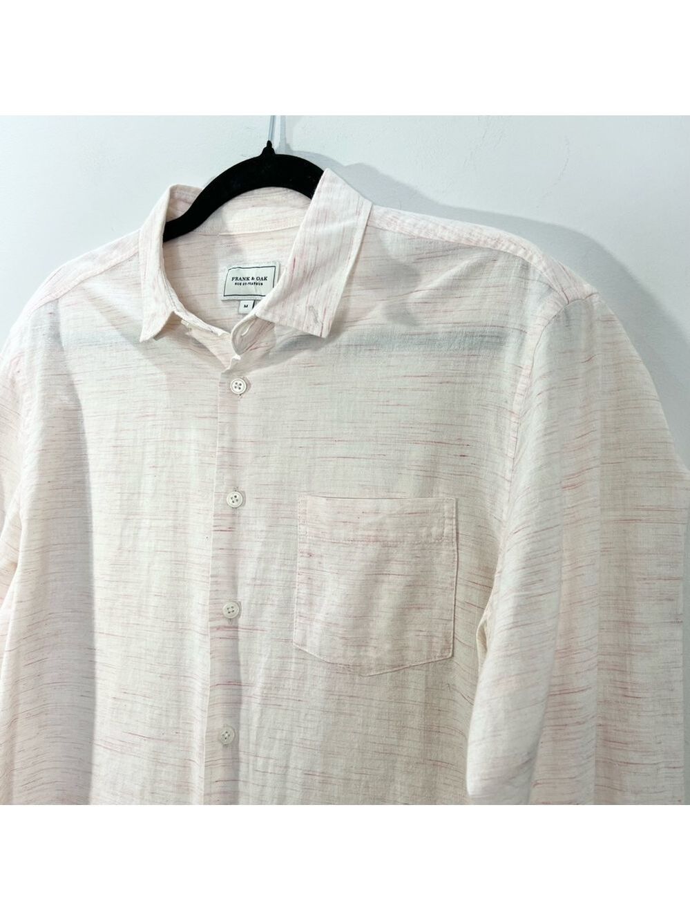 Frank and Oak marled cotton button down shirt pink white M - Picture 5 of 12